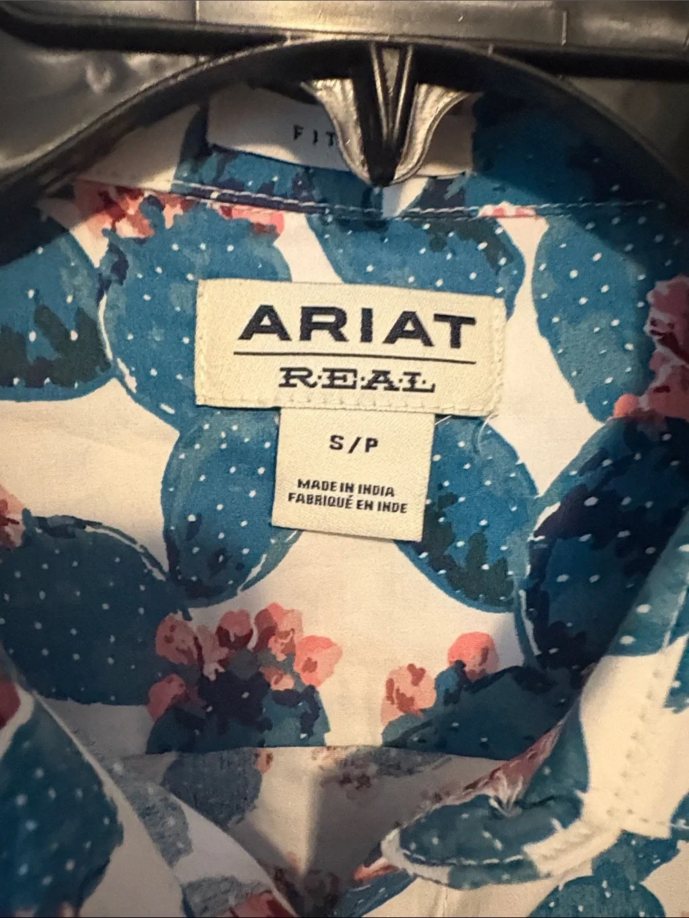Ariat Teal Cactus & Pink Floral Button-Up Shirt - Picture 4 of 7